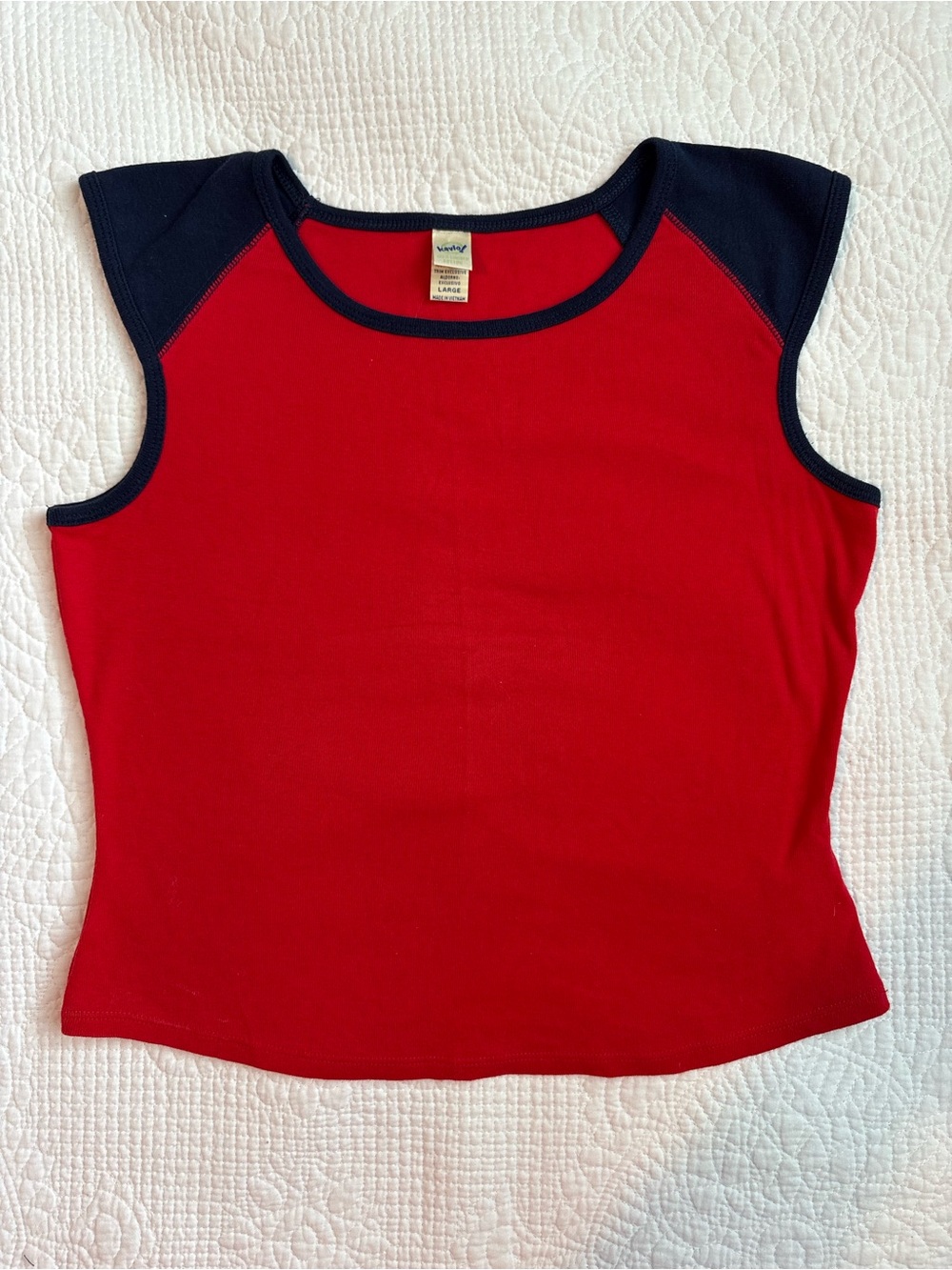 Vintage Y2K Red and Navy Baseball Tee Tank Top 100% cotton